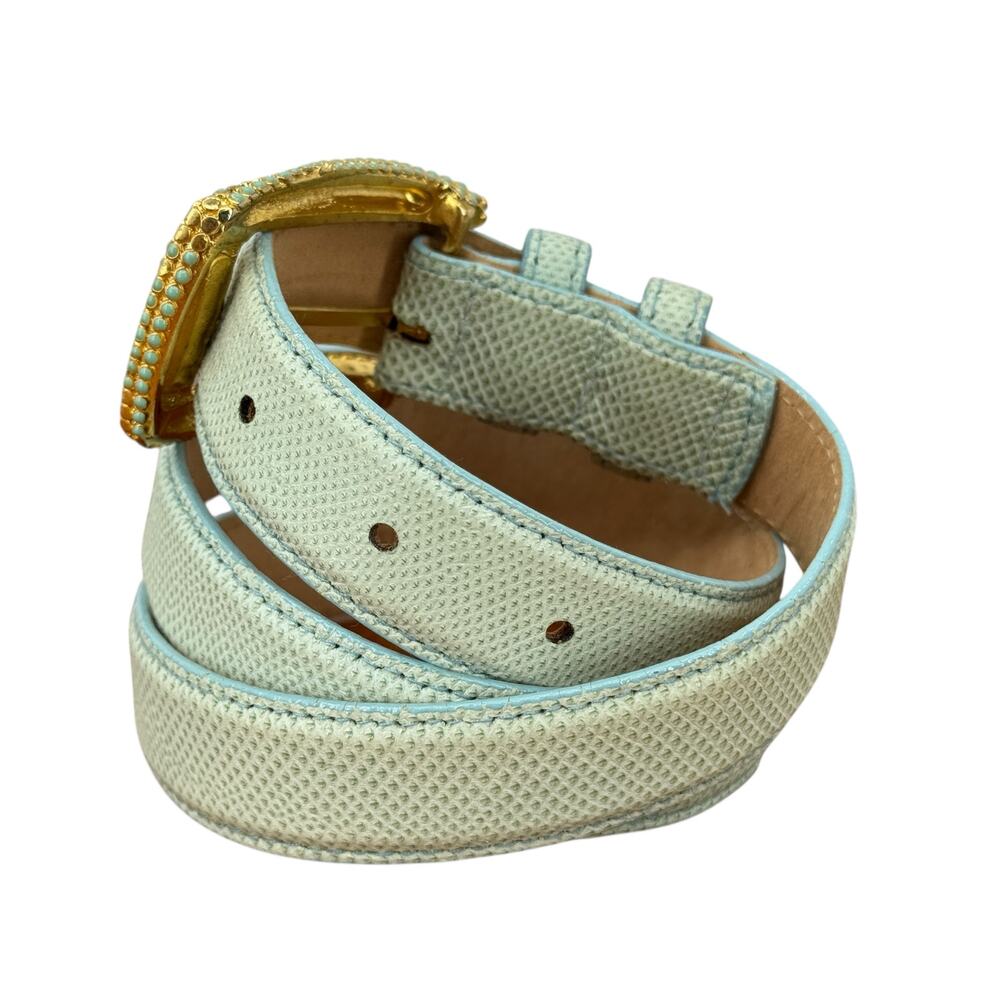 Carlisle Skinny Enamel Dress Belt Womens SZ M Green Gold Buckle Vintage Leather - Picture 6 of 11